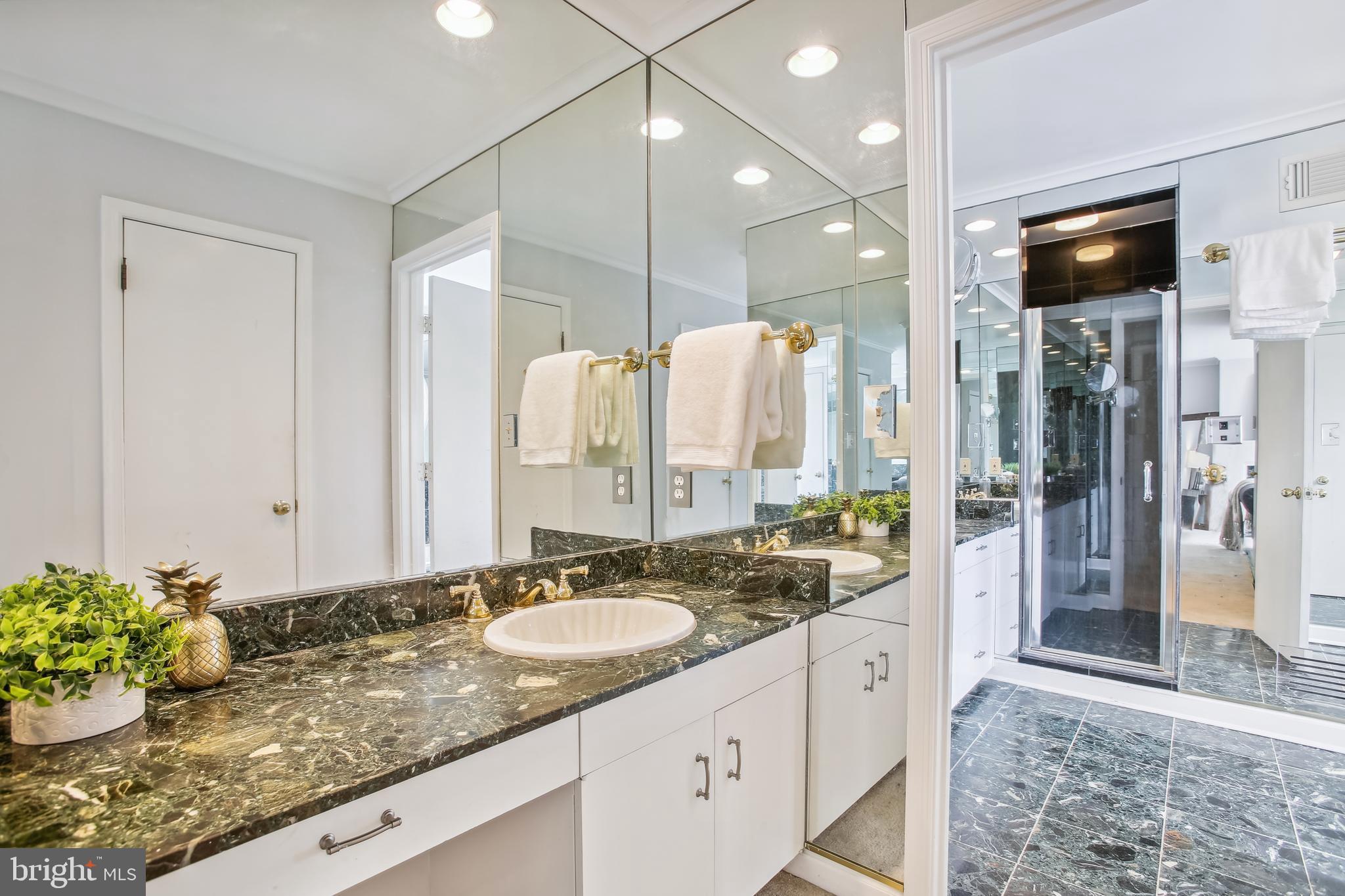 4516 Foxhall Crescent Northwest Washington, DC 20007 - Photo 17 of 30 a bathroom with a granite countertop sink a toilet and shower
