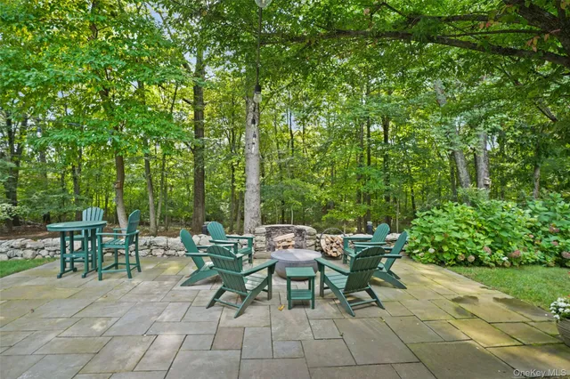 a view of a tables and chairs in a patio