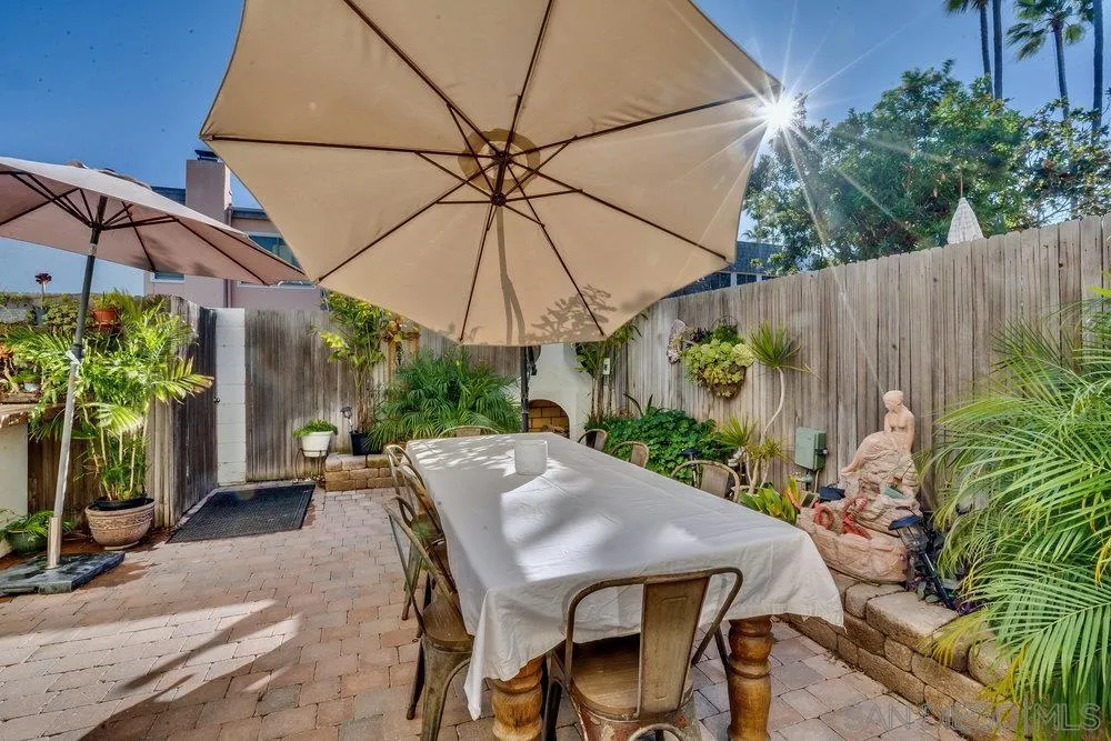 4 GingerTree Lane Coronado, CA 92118 - Photo 41 of 54 a view of a patio with table and chairs under an umbrella