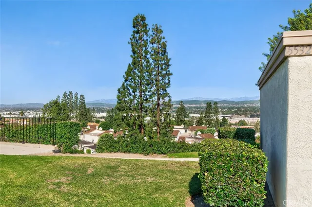 a view of a garden with an outdoor space