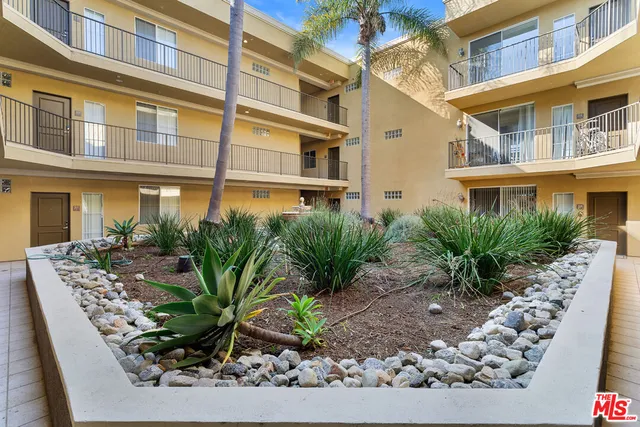 a view of a building with a bench