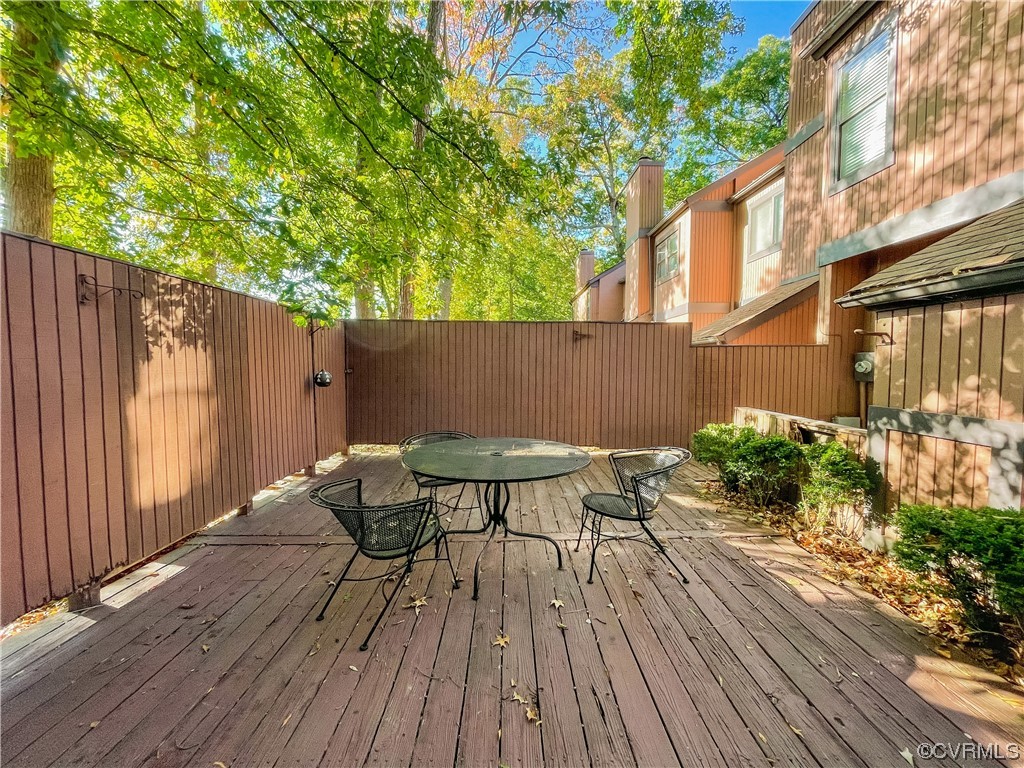 11601 East Briar Patch Drive Midlothian, VA 23113 - Photo 49 of 50 a backyard of a house with table and chairs wooden floor and fence