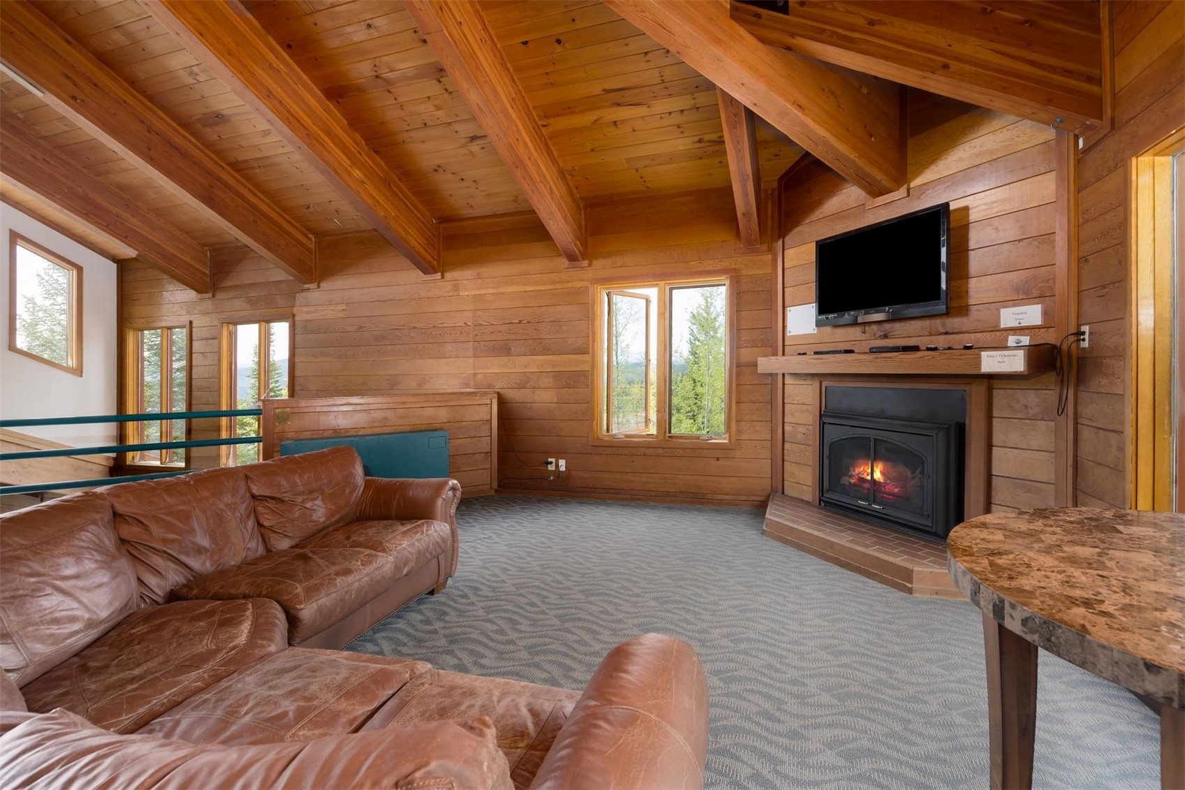 91100 Ryan Gulch Road, Unit 91105 Silverthorne, CO 80498 - Photo 47 of 49 a living room with furniture a flat screen tv and a fireplace