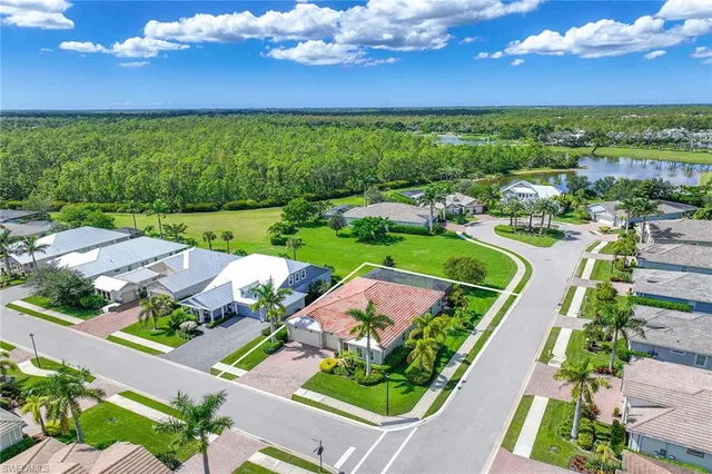 an aerial view of a house with a garden