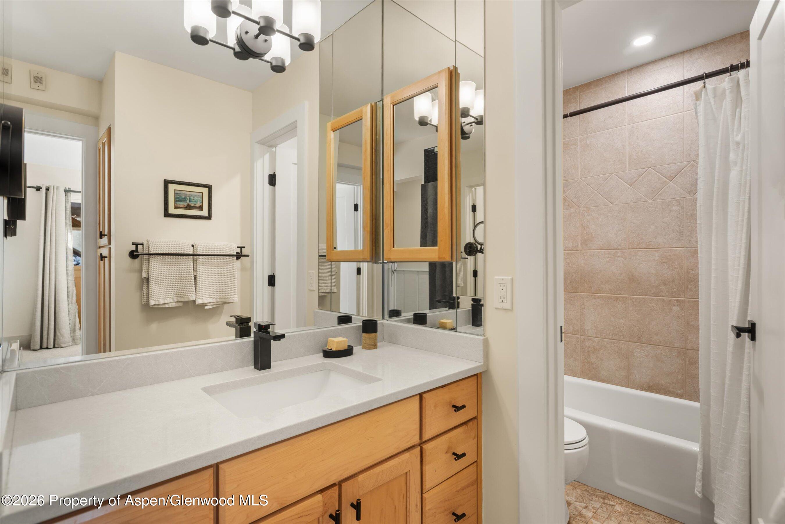 400 Wood Road, Unit D1206 Snowmass Village, CO 81615 - Photo 11 of 12 a bathroom with a shower sink and mirror