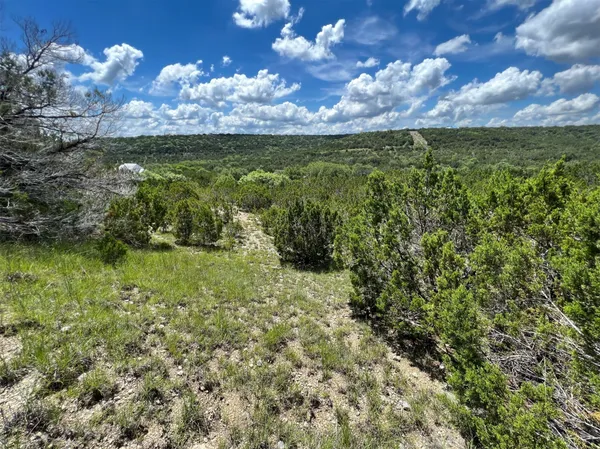 a view of a lake with a yard