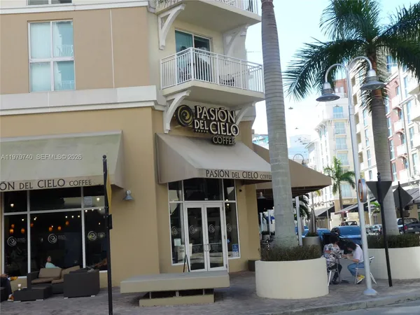a front view of a building and a street