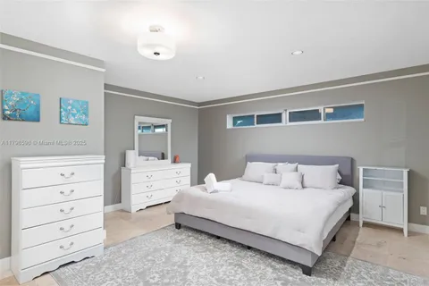 a bed room with a bed and a dresser