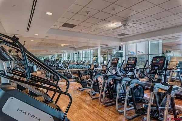 a view of a room with gym equipment
