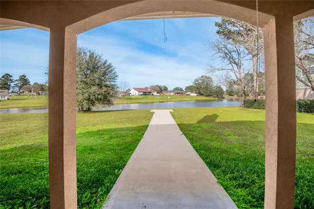 a view of a city from a garden