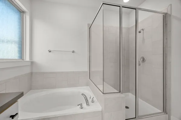 a bathroom with a bathtub