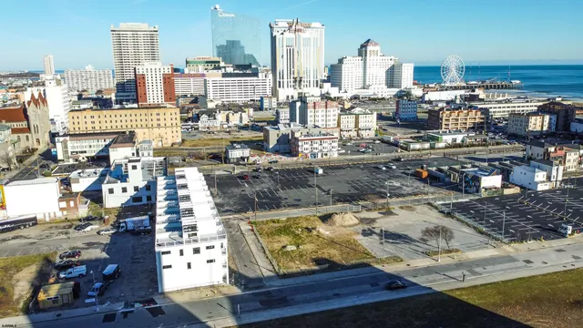 a city view with tall buildings