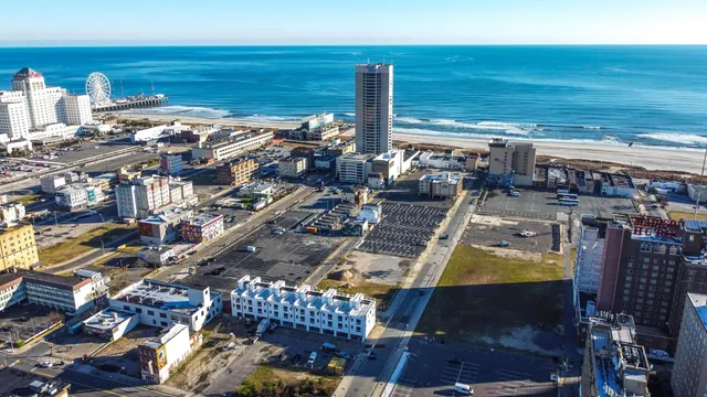 a city view with tall buildings