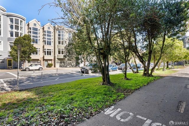a view of a garden with trees