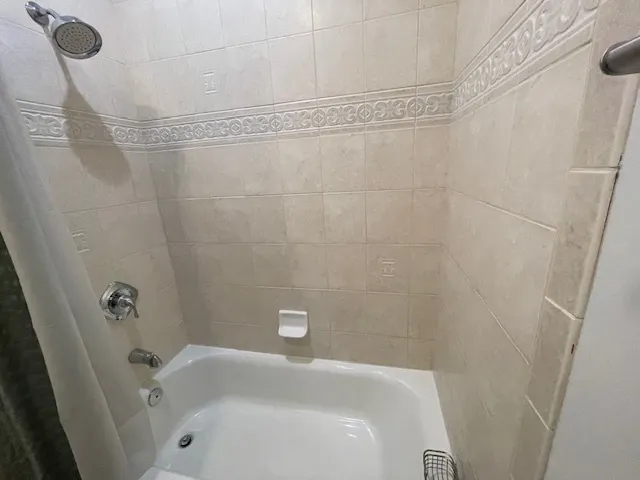 a bathroom with a bathtub
