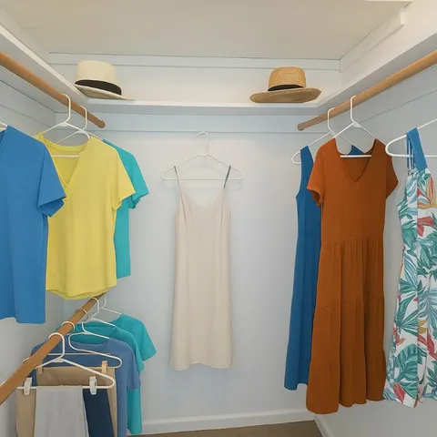 a view of walk in closet with clothes and shoes