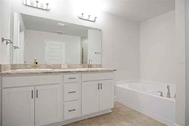 a bathroom with a bathtub