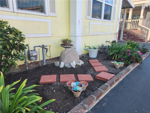 a building outdoor space with potted plants