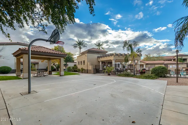 a view of a building and a street