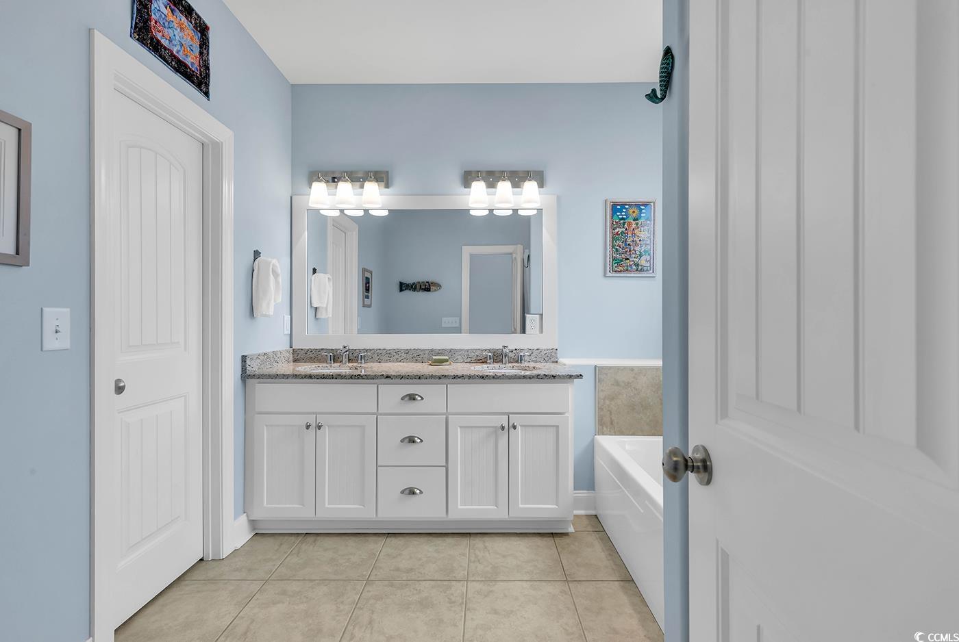 317 Goddard Lane Murrells Inlet, SC 29576 - Photo 18 of 40 Bathroom featuring a washtub, vanity, and tile pat
