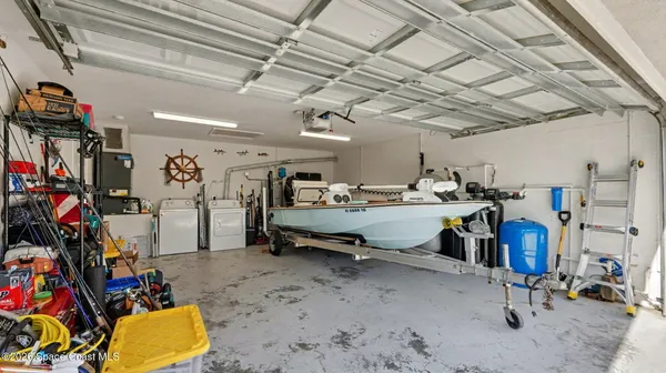 a storage room with gym equipment