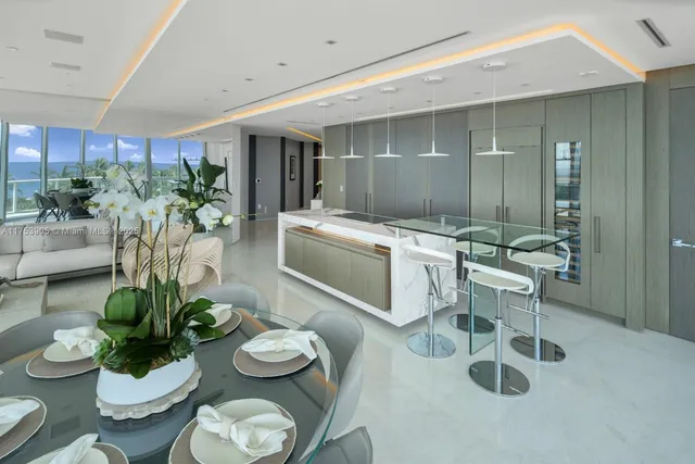 a dining room with furniture and a table