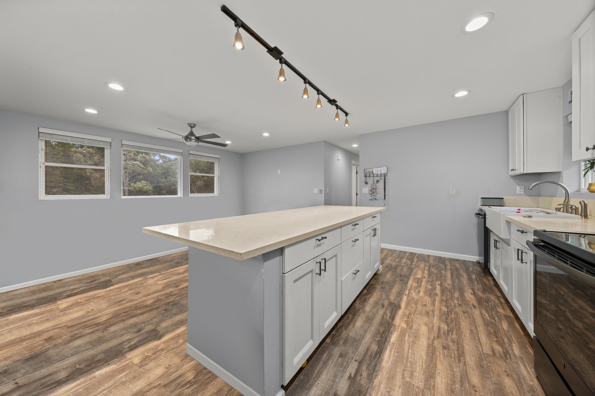 685 Upper Ulumalu Road Haiku, HI 96708 - Photo 4 of 34 a kitchen with granite countertop a sink and wooden floor