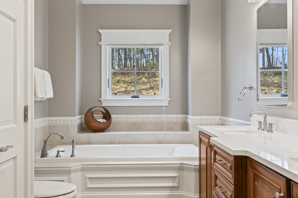 30 Nobscot Road, Unit 1 Sudbury, MA 01776 - Photo 26 of 42 a bathroom with a granite countertop sink and a bathtub