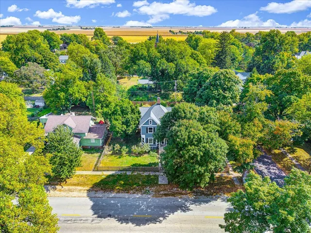 a view of a city with a yard
