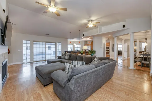 a kitchen with counter space appliances and windows