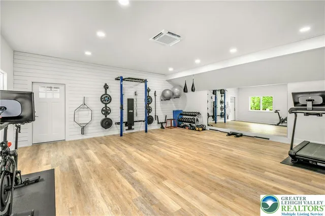 a view of a room with gym equipment