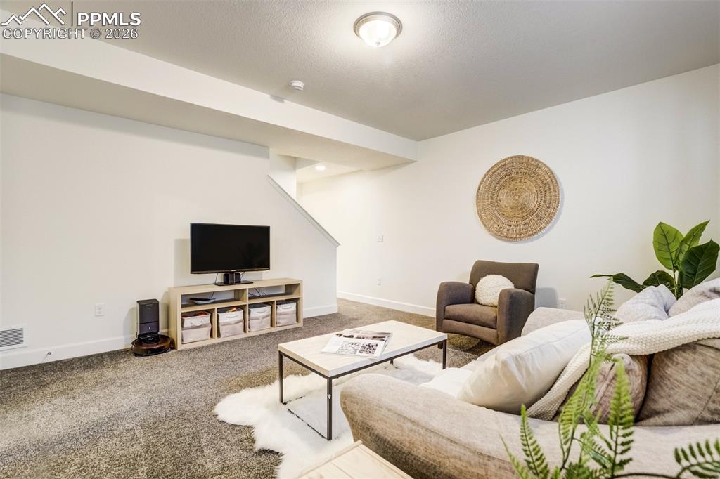 6374 Moate Lane Colorado Springs, CO 80927 - Photo 30 of 42 a living room with furniture and a flat screen tv