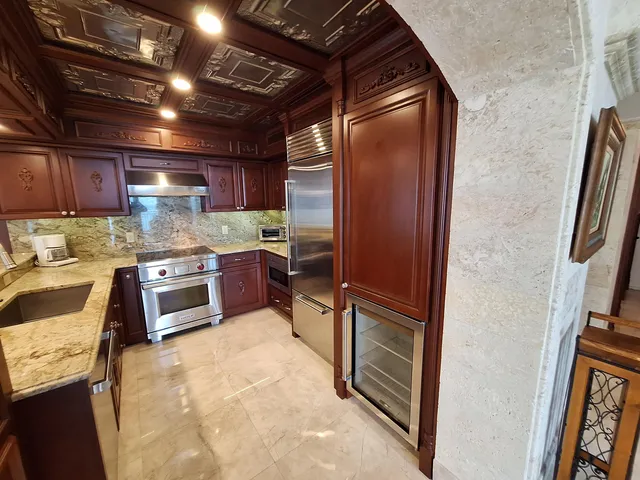 a large kitchen with lots of counter space