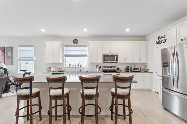 a large kitchen with lots of counter space