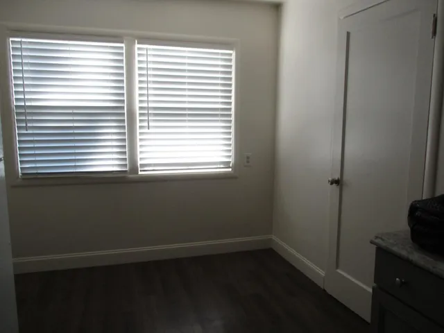 a view of a room that has a window in it