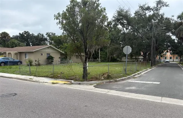 a view of a house with a backyard and a tree