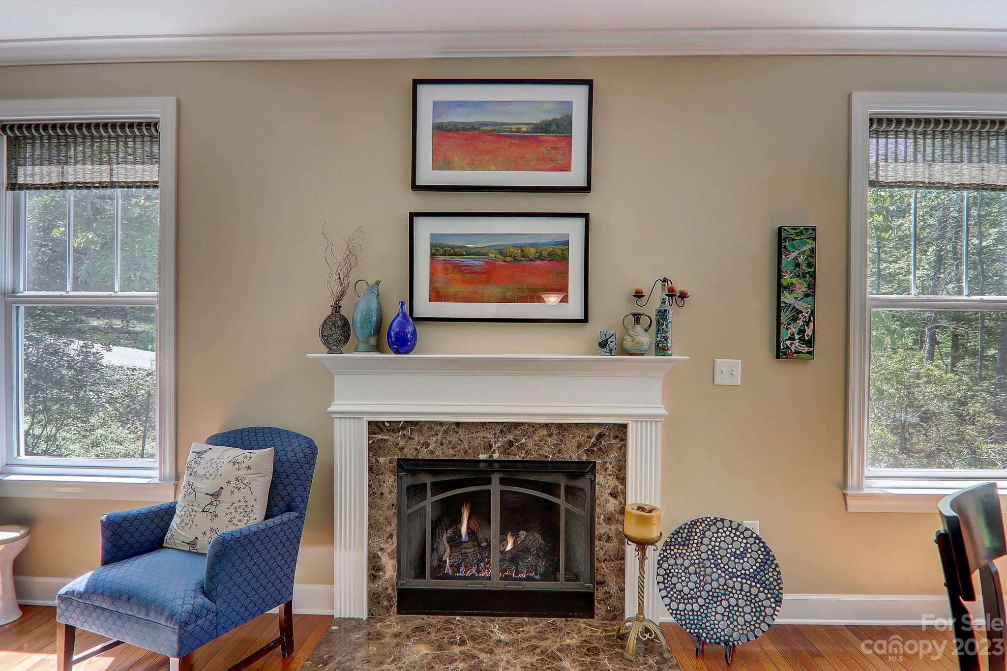 209 Whitaker Road Fairview, NC 28730 - Photo 19 of 44 a living room with furniture a window and a fireplace