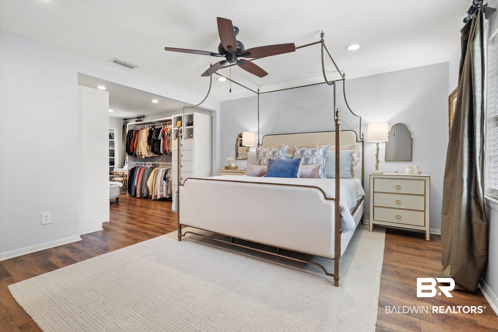 254 Woodlands Avenue Mobile, AL 36607 - Photo 47 of 50 Bedroom with dark wood-type flooring, a ceiling fan, recessed lighting, and a closet