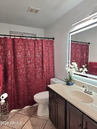a bathroom with a sink a toilet and mirror