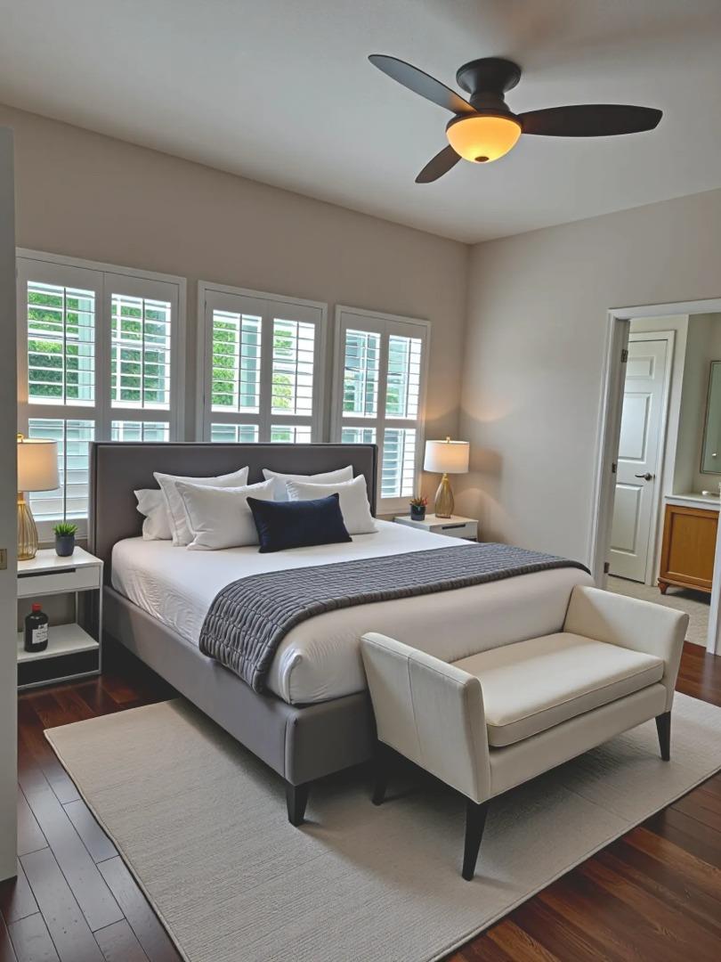 551 Merritt Avenue, Unit 1 Oakland, CA 94610 - Photo 12 of 20 a spacious bedroom with a bed and a chandelier