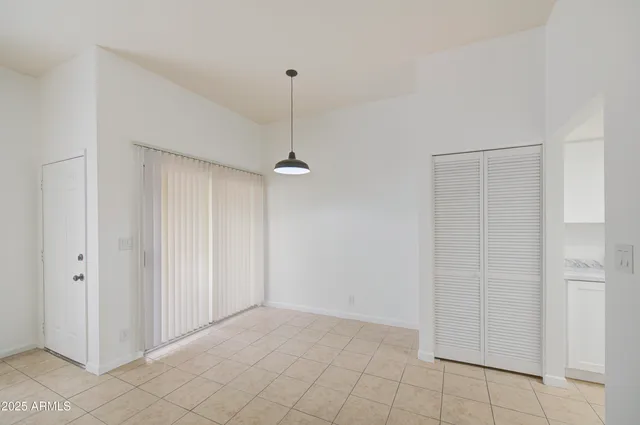 a view of an empty room and closet area