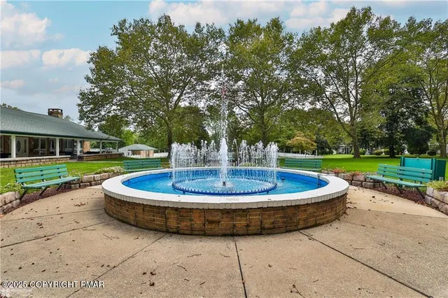 a view of a swimming pool with a garden