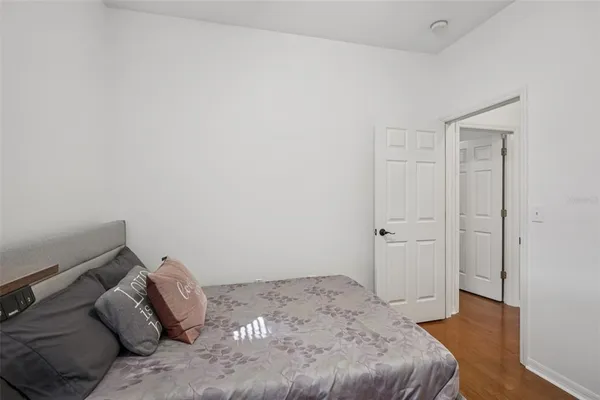 a bedroom with a bed