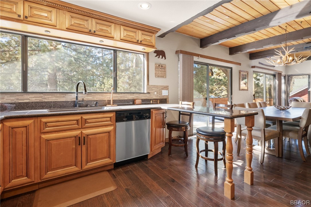 368 Pulaski Road Big Bear Lake, CA 92315 - Photo 10 of 44 a kitchen with a sink and wooden cabinets