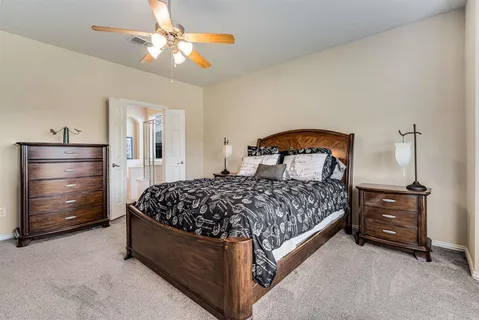 a bedroom with a bed and a closet