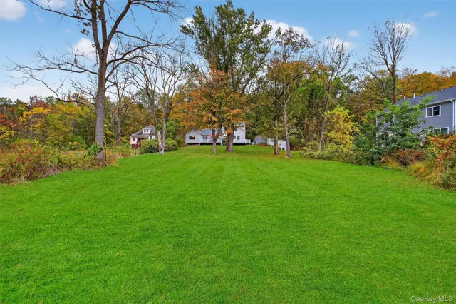 a view of a field of grass and trees