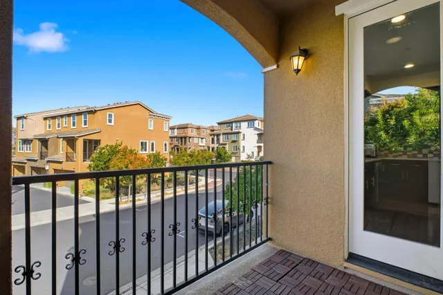 a view of a building from a balcony