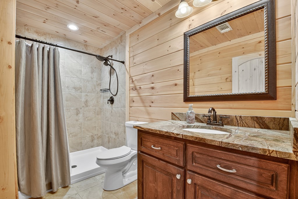 523 Long Branch Road Ranger, GA 30734 - Photo 43 of 56 a bathroom with a granite countertop sink toilet and shower