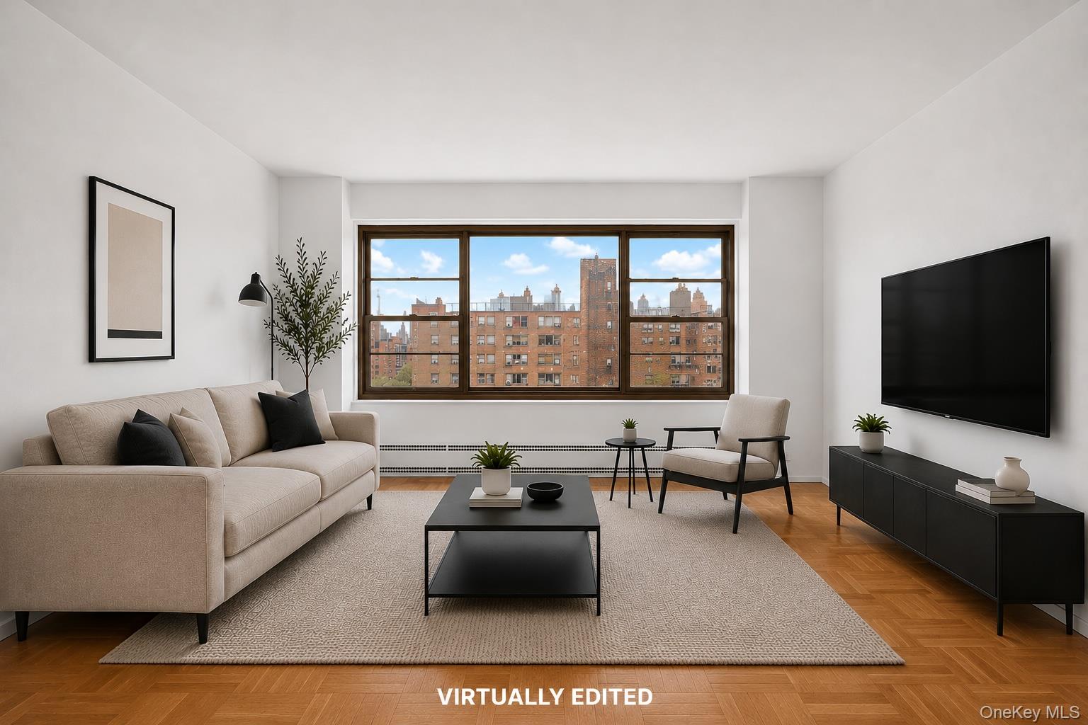 21-66 33rd Road, Unit 12B Queens, NY 11106 - Photo 3 of 23 a living room with furniture and a flat screen tv