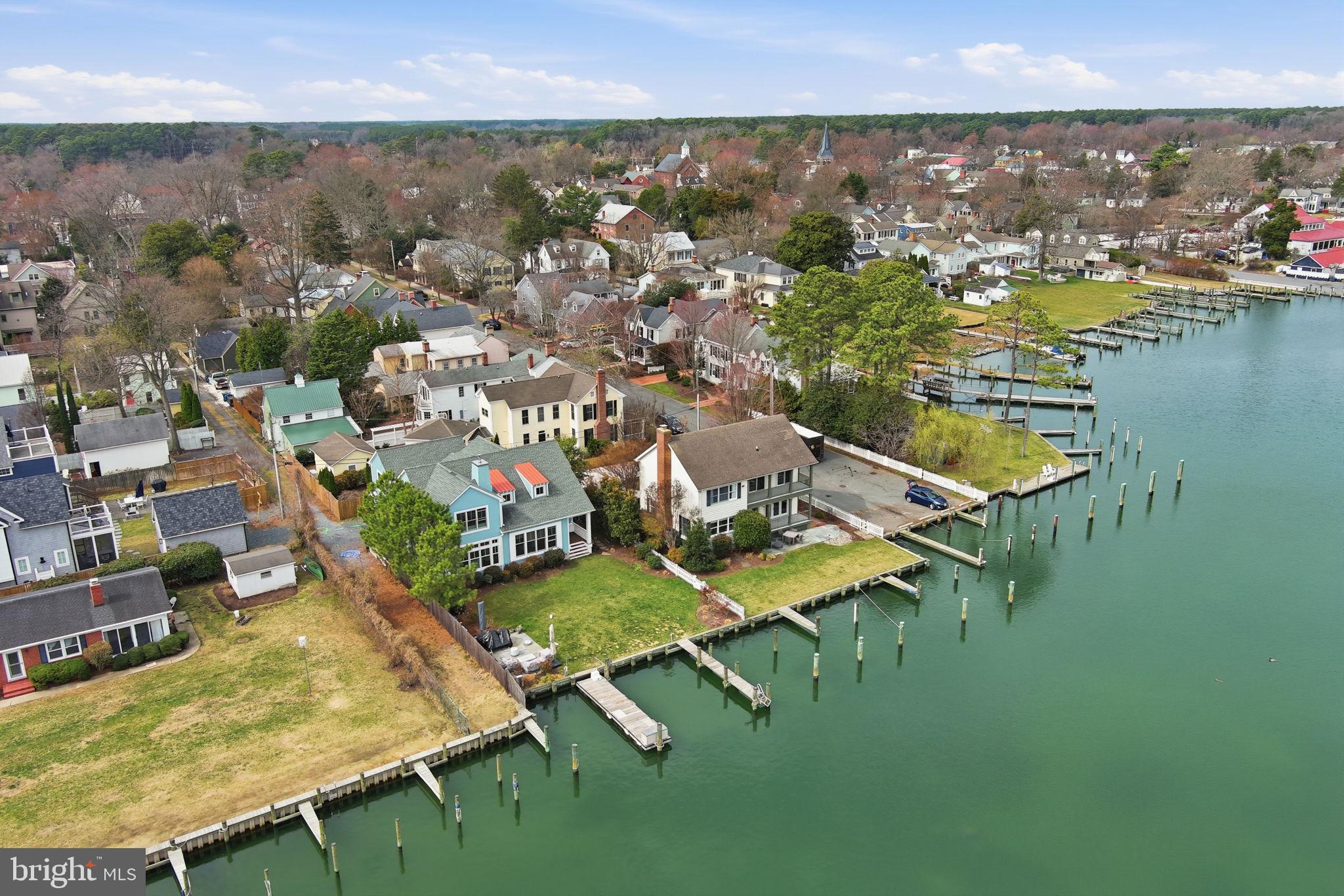 222 East Chestnut Street St. Michaels, MD 21663 - Photo 50 of 58 an aerial view of residential houses with outdoor space and lake view in back
